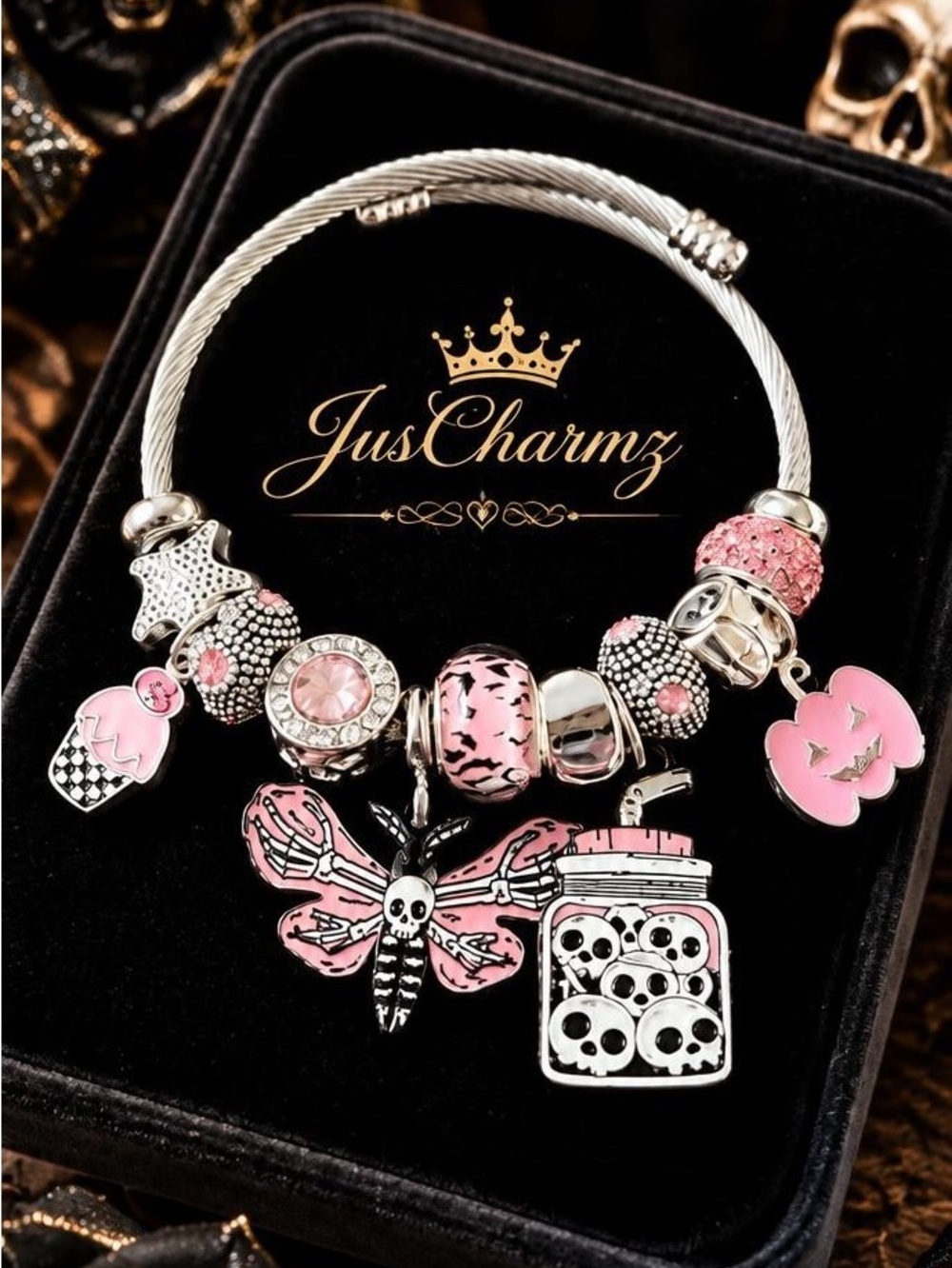 Halloween Gift Pink Pastel Goth Skull Bracelet